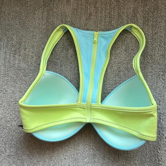 Victoria’s Secret luxury swim bra size 36 DD. NWT aqua yellow scuba look - Picture 2 of 4